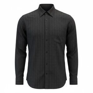 MANHATTAN Classic Black Gray square grid  Men Medium Long sleeve button up Shirt